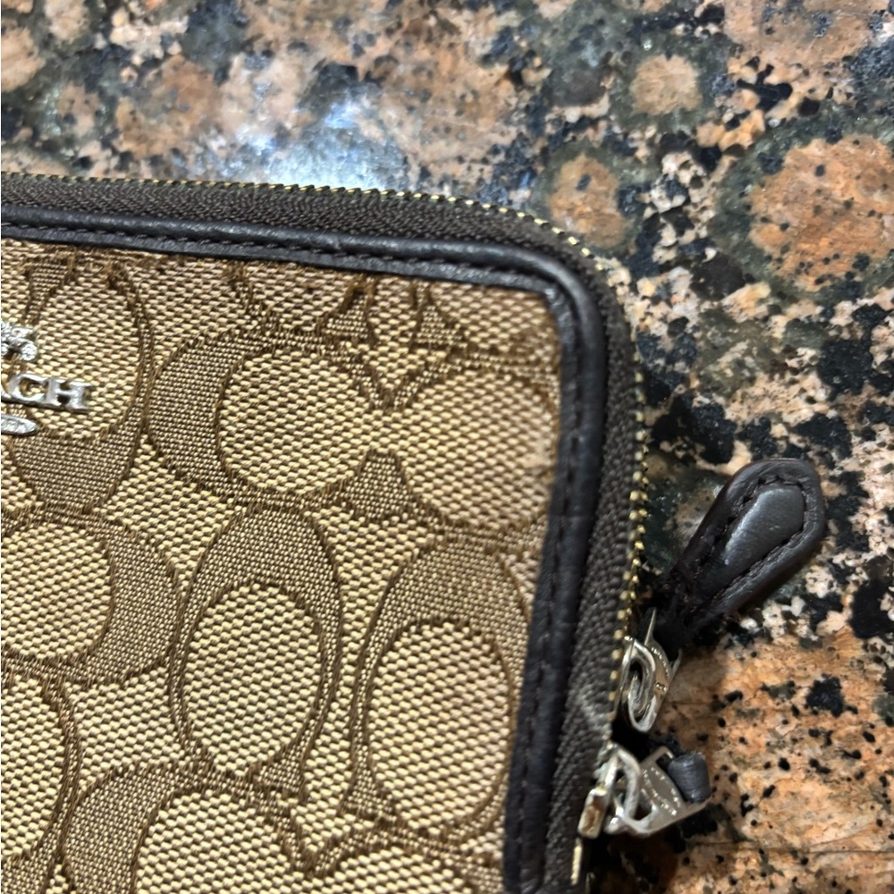 Coach Khaki and Chocolate Signature Canvas Wristlet - Picture 7 of 9